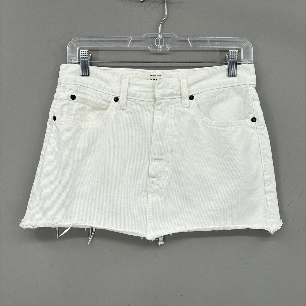 SLVRLAKE Skirt Womens 25 White Micro Mini‎ Denim 5 Pocket Raw Frayed Hem USA